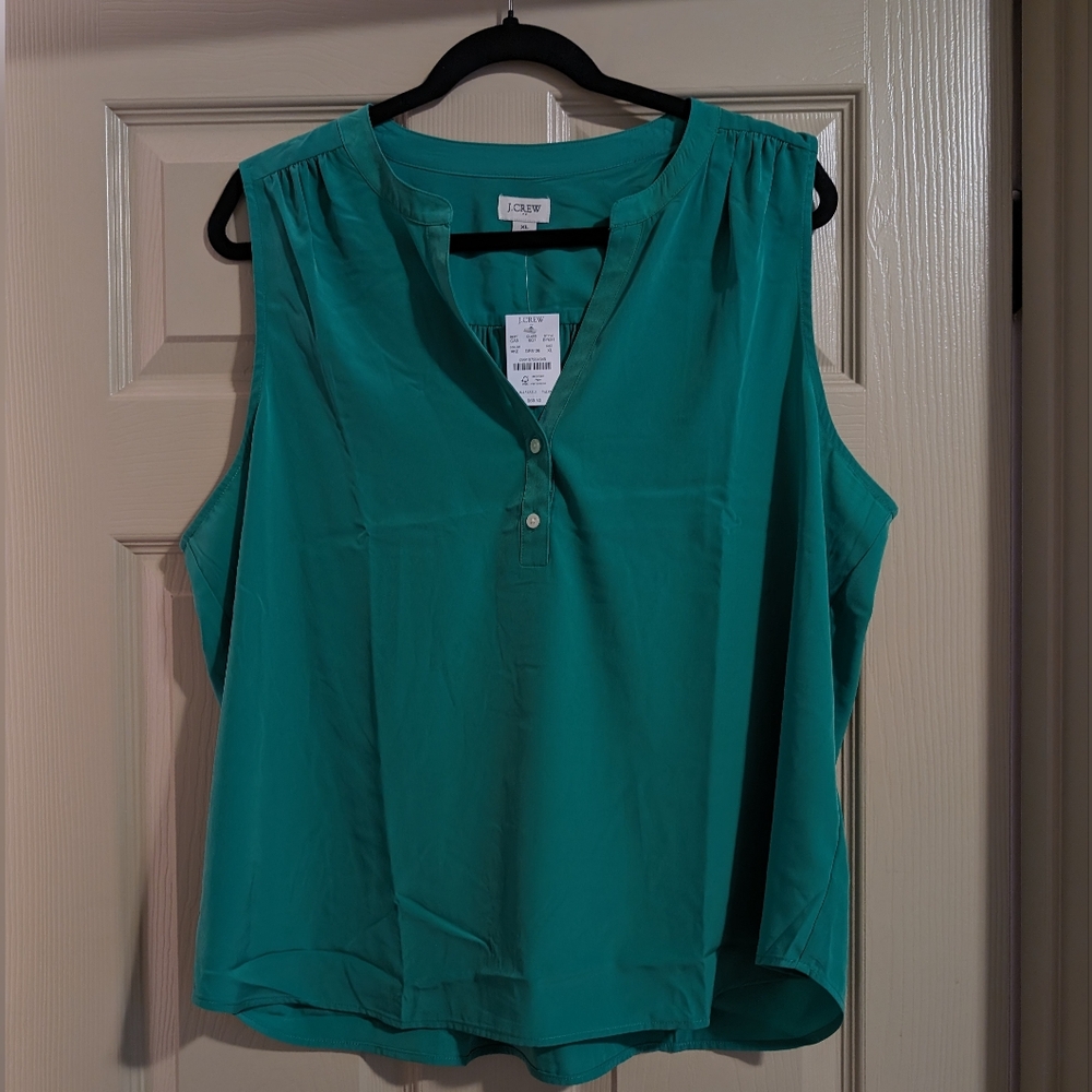 JCrew Factory Sleeveless Green Blouse, Size XL